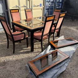  Stanley Furniture Contemporary Modern Asian Inspired 98" Glass Dining with 6 Chairs 