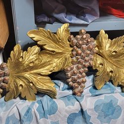 33 1/2 Inch Long Vintage Gold grape Cluster Pediment Wall Sconce