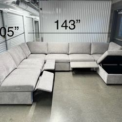Brand New - Thomasville Rockford 7 piece Fabric Modular Sectional with 3 Power Footrests - Delivery Available 