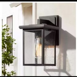LNC Modern 10.5 in. Black Outdoor Wall Lantern Sconce w/Clear Seeded Glass Shade