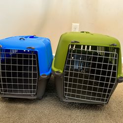 2 Cat Kennels One Blue And 1 Green 