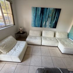 White Genuine Leather Modular Sofa – 160” x 37” – Excellent Condition