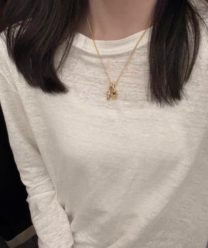 Gold/ Dice Double Cross Necklace with Diamonds