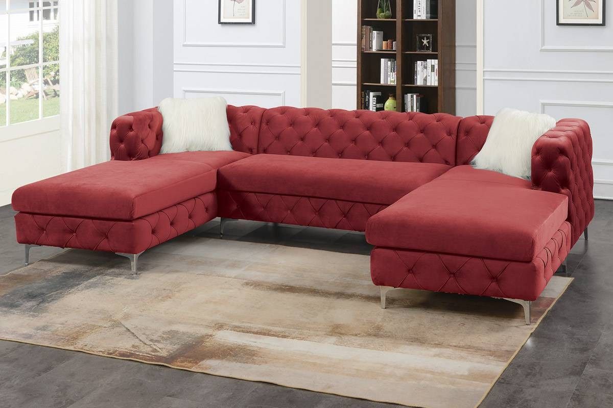 Brand New Plush Red Sectional Sofa w Double Chaise Lounge