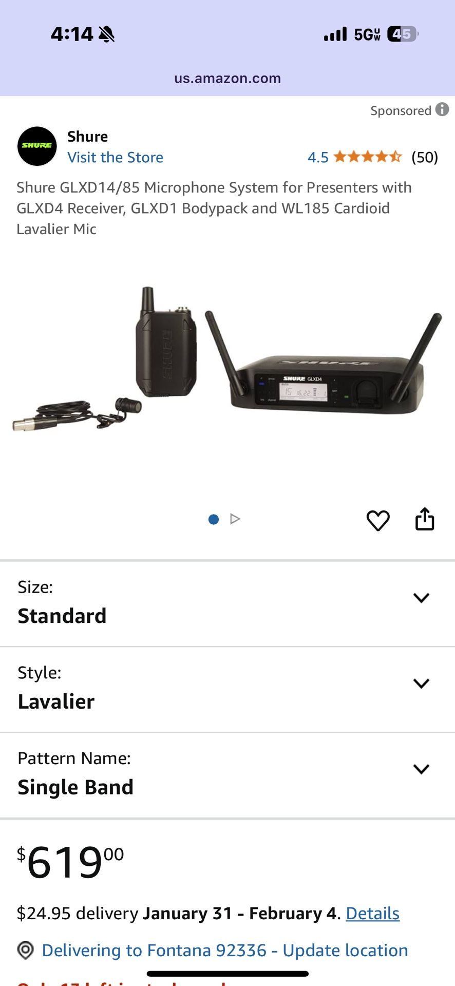 Shure GLXD4 Receiver and GLXD1 Z2 Transmitter System