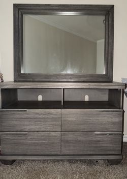 2 Rustic Gray Wood Dressers with Large Mirror ( $75 EACH)