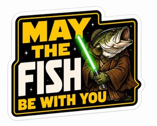 4” Bass May The Fish Be With You Fishing Sticker Decal Car Bumper Cooler Tackle