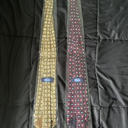 Gold&Red Vtg Pfizer 100%Silk Neckties Printed w Tiny Viagra (Lil Blue Pills)