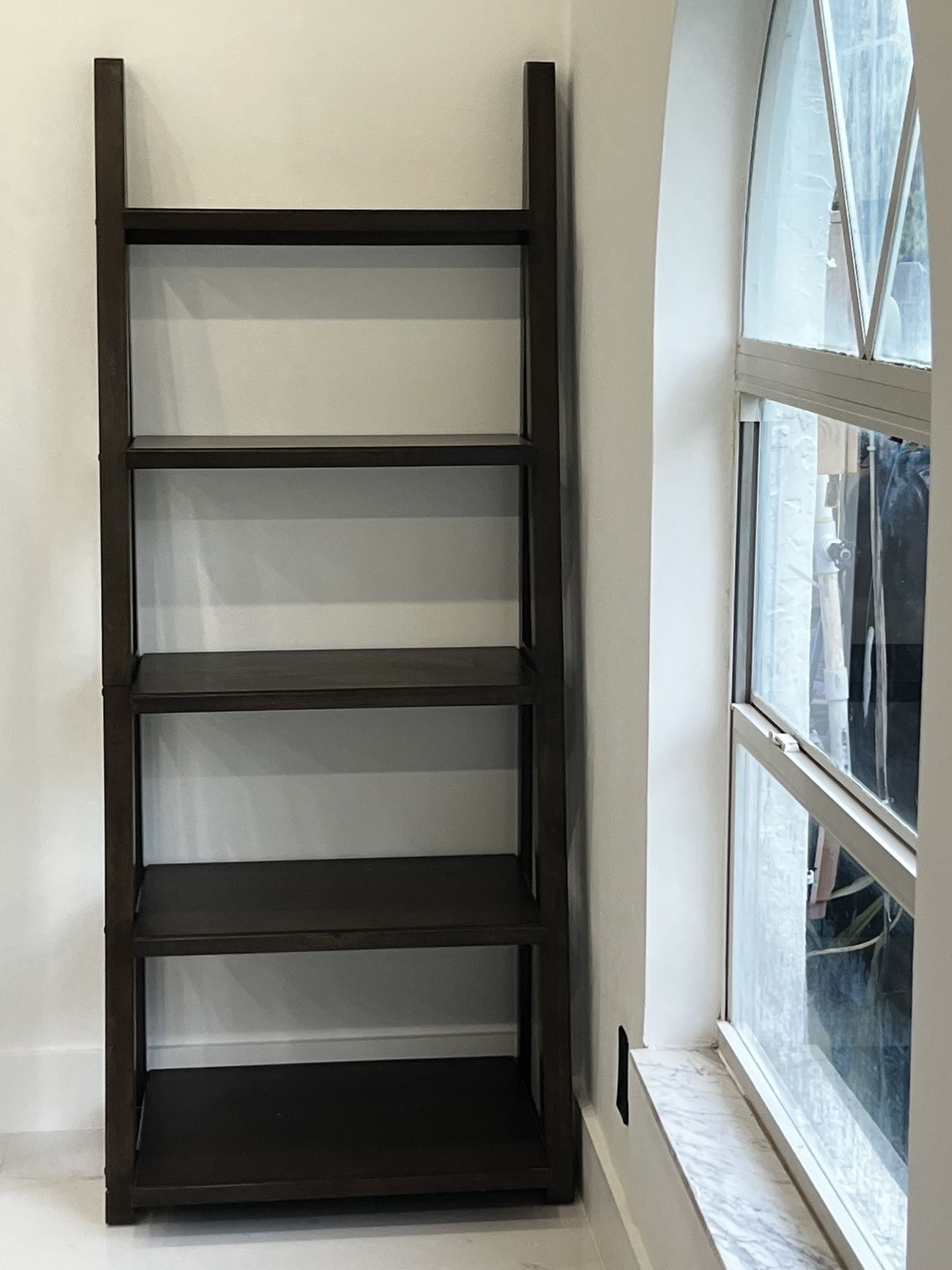 Like-New 5-Shelf Ladder Bookcase – Dark Wood