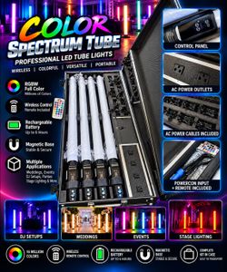 COLOR SPECTRUM BATTERY LED TUBES 4 PACK AND ROAD CASE
