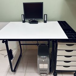 Drafting Table with Drawer Storage Cabinet
