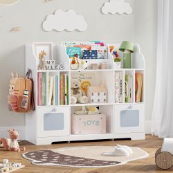 White Toy Storage Cabinet With Bookshelf 