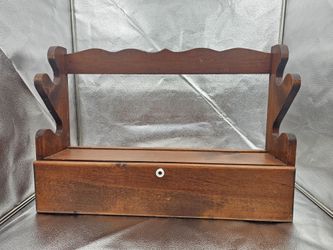 Vintage Wooden 2-Gun Wall Rack with Storage Cubby