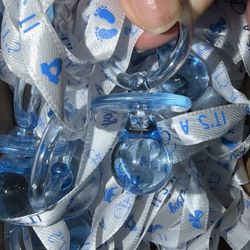 Blue Glass Pacifier Necklace Babyshower Game W/ Engraving “It’s A Boy”