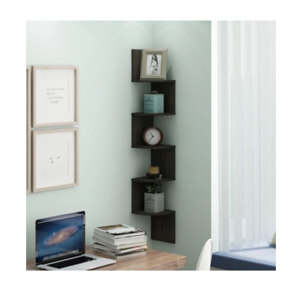 5-Tier Wall Mount Floating Radial Corner Shelf, Espresso