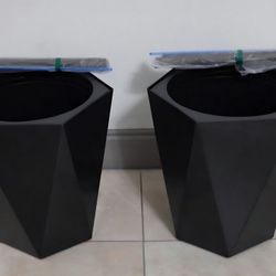 PAIR of 16" Black Hexagonal Resin Mobile Planters w Water Monitoring (2 for $65) @ Lasting Creations