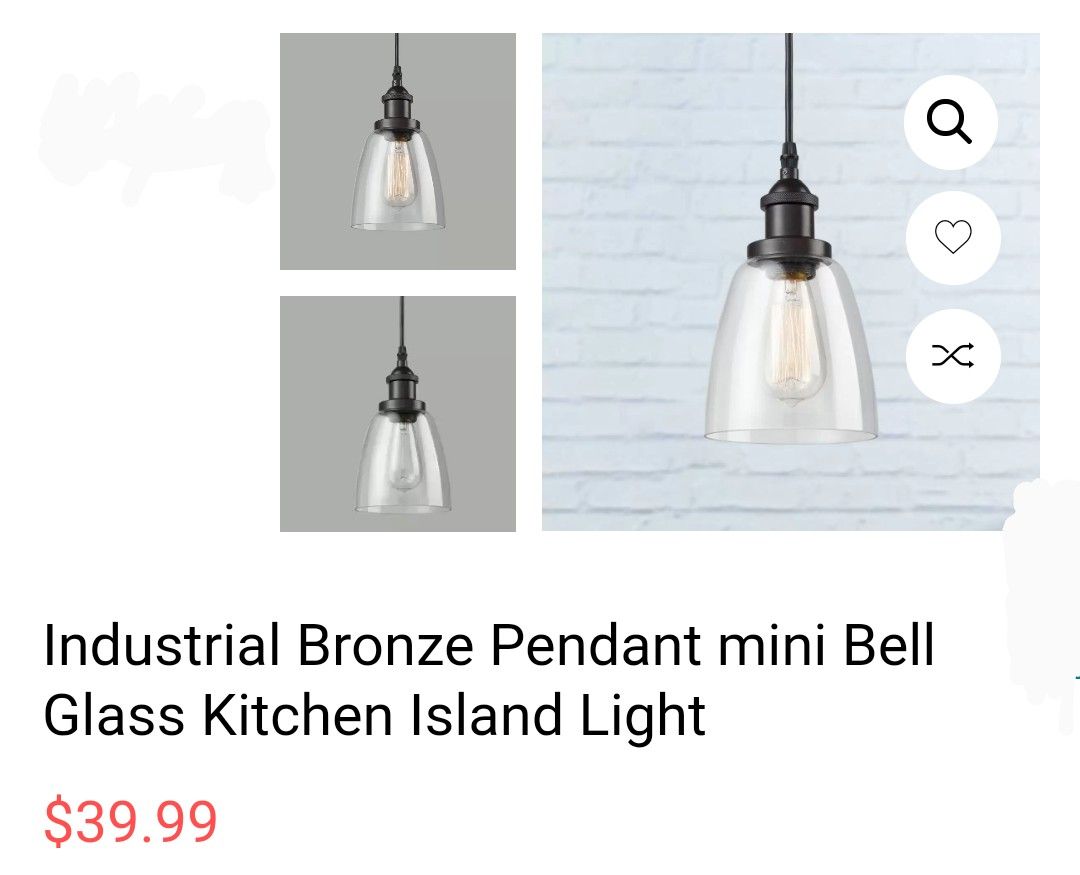 Industrial grey/dark bronze pendant mini bell glass kitchen island light