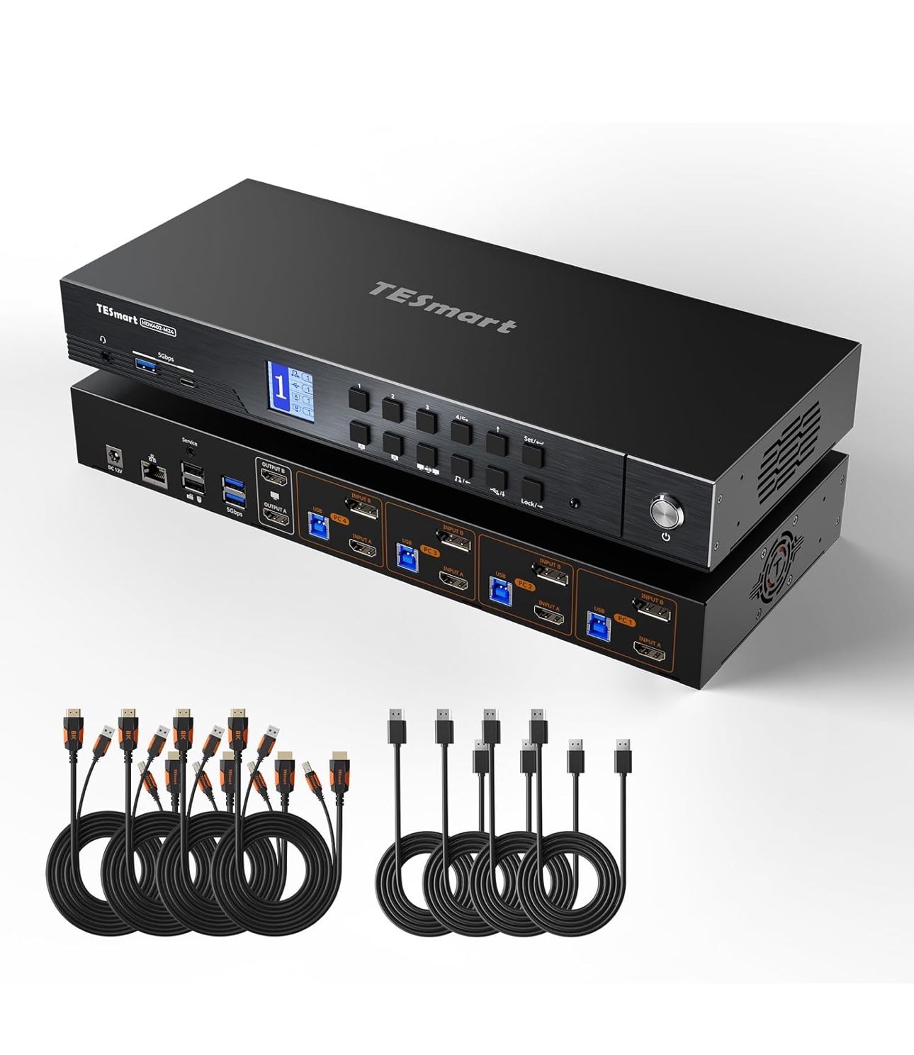 TESmart 4K@144Hz Displayport+HDMI KVM Switch 2 Monitors 4 Computers, HDMI 2.1 & DP 1.4 KVM Switch Dual Monitor 8K@60Hz, Support EDID, Gigabit Network,