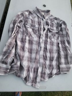 Men XL Mossimo Athletic Fit gray plaid long sleeve button up Lot 78