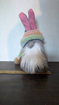 Rare Gnome Rabbit Stuffed Animal With A Rainbow Colored Crotched Hat