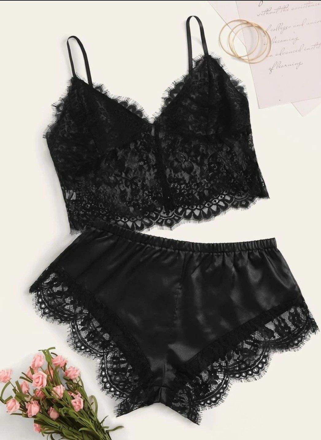 Eyelash floral lace lingerie set