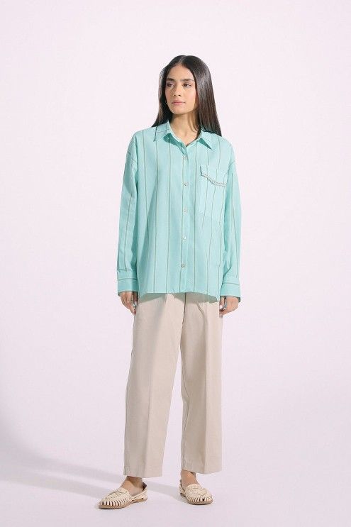 Ethnic Brand Women's Button Down Printed Tunic Shirt With Embellishments, Medium