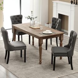 Set Of 4 - Gray PU Leather Tufted Dining Chairs w/ Solid Wood Legs [NEW] [CHAIRS ONLY / TABLE NOT INCLUDED] 