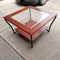 Wood And Metal Coffee Table With Glass Top 