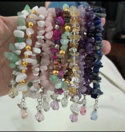 Handmade Gemstone Stretch Beaded Bracelets Multicolored Set 10