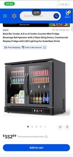 Back Bar Cooler, 8.8 cu.ft Under Counter Mini Fridge Beverage Refrigerator with 2 Glass Sling Doors, Commercial Display Fridge with LED Lighting for S