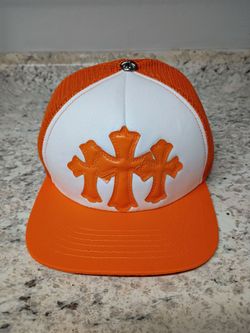 Chrome heart tangerine trucker hat