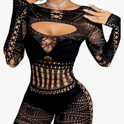 Sexy Black Net Lingerie Short Bodysuit 