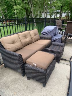 Outdoor patio wicker Sofa set with ottomans