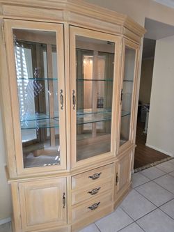 Light Wood China Cabinet with Glass Display