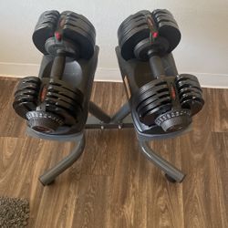 MERAX Brand adjustable dumbbell pair with dumbbell stand. PICK UP ONLY!