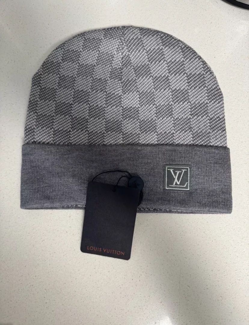 Louis Vuitton Designer Light Grey/Dark Grey Checkered Beanie