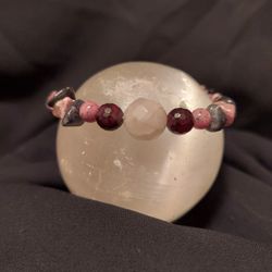 Rose Quartz,Ruby, Rhodonite, Black Rutilated Crystal Bracelet 