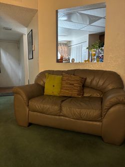 Tan Leather Loveseat Sofa