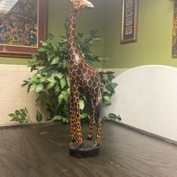 Giraffe Hand Carved Wooden Statue Made in Kenya 23” Tall Safari Safari Decor