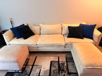 Large Cream Fabric Sectional Sofa