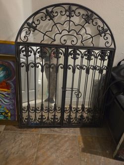 Black iron mirror with lock doors