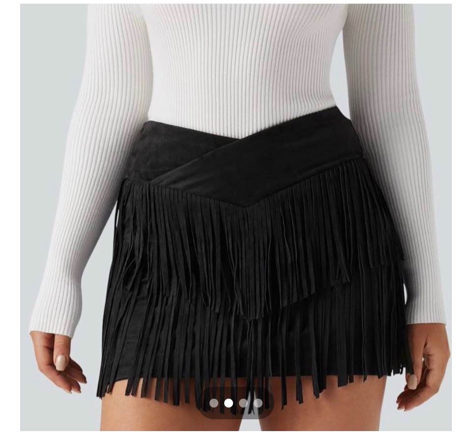 Crossover High Waisted 2-in-1 Bodycon Mini Suede Party Skirt. I have a black and brown available.