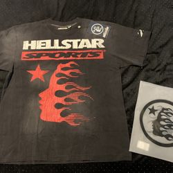 Hellstar Sports Men's Graphic Print T-Shirt Black Red Crew Neck Short Sleeve L