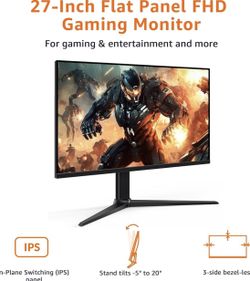 Amazon Basics 27 inch Gaming Monitor, FHD 1080P, 165Hz, VESA Compatible, Adaptive sync, 1ms Response, Black
