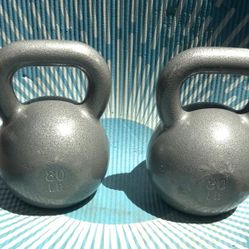 PAIR  OF  80   POUND  KETTLEBELLS
    •  ALSO  HAVE   :  85s 71s 70s 60s 53s 50s 45s 44s 40s 35 30 25 20 17.6 15s 10s 5s  KETTLEBELLS & BARS/ BUMPERS