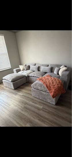 Beautiful Gray Modular Sectional Sofa + Ottoman & Pillows