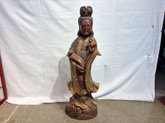 Vintage Hand Carved Wooden Guanyin Figure
