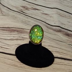 Rainbow Color Drusey Quarts Silver Ring