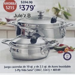 Princess House Set De Cacerolas De 20 Qts Y De 2.5 Qts Vida Sana 5 Ply Nueva En Su Caja 