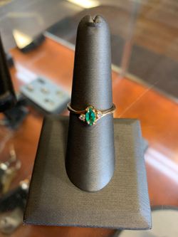 Women’s 14K YG, Emerald, w/ Diamonds Ring